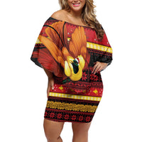 Papua New Guinea Christmas Off Shoulder Short Dress Bikpela hamamas blong dispela Krismas LT14 Women Red - Polynesian Pride