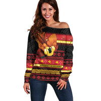 Papua New Guinea Christmas Off Shoulder Sweater Bikpela hamamas blong dispela Krismas LT14 Women Red - Polynesian Pride
