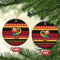 Vanuatu Christmas Ceramic Ornament Joyeux Noel Surfing Santa With Boar Tusk - Polynesian Pride