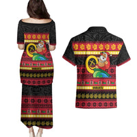 Vanuatu Christmas Couples Matching Puletasi and Hawaiian Shirt Joyeux Noel Surfing Santa With Boar Tusk LT14 - Polynesian Pride