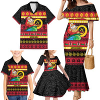 Vanuatu Christmas Family Matching Mermaid Dress and Hawaiian Shirt Joyeux Noel Surfing Santa With Boar Tusk LT14 - Polynesian Pride