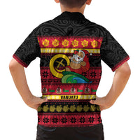 Vanuatu Christmas Family Matching Off The Shoulder Long Sleeve Dress and Hawaiian Shirt Joyeux Noel Surfing Santa With Boar Tusk LT14 - Polynesian Pride