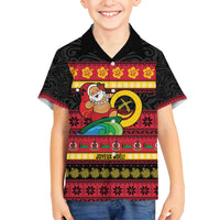 Vanuatu Christmas Family Matching Off Shoulder Maxi Dress and Hawaiian Shirt Joyeux Noel Surfing Santa With Boar Tusk LT14 Son's Shirt Red - Polynesian Pride