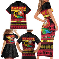 Vanuatu Christmas Family Matching Short Sleeve Bodycon Dress and Hawaiian Shirt Joyeux Noel Surfing Santa With Boar Tusk LT14 - Polynesian Pride