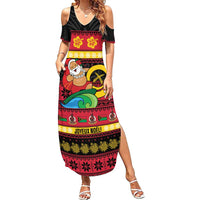 Vanuatu Christmas Family Matching Summer Maxi Dress and Hawaiian Shirt Joyeux Noel Surfing Santa With Boar Tusk LT14 Mom's Dress Red - Polynesian Pride