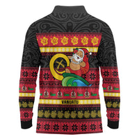 Vanuatu Christmas Long Sleeve Polo Shirt Joyeux Noel Surfing Santa With Boar Tusk LT14 - Polynesian Pride