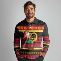 Vanuatu Christmas Long Sleeve Polo Shirt Joyeux Noel Surfing Santa With Boar Tusk LT14 - Polynesian Pride