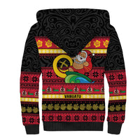 Vanuatu Christmas Sherpa Hoodie Joyeux Noel Surfing Santa With Boar Tusk LT14 - Polynesian Pride