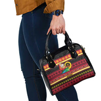 Vanuatu Christmas Shoulder Handbag Joyeux Noel Surfing Santa With Boar Tusk - Polynesian Pride