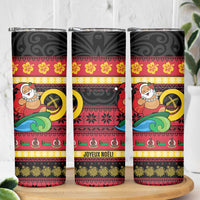 Vanuatu Christmas Skinny Tumbler Joyeux Noel Surfing Santa With Boar Tusk LT14 - Polynesian Pride