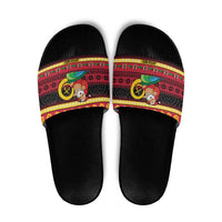 Vanuatu Christmas Slide Sandals Joyeux Noel Surfing Santa With Boar Tusk - Polynesian Pride