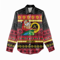 Vanuatu Christmas Women Casual Shirt Joyeux Noel Surfing Santa With Boar Tusk LT14 - Polynesian Pride