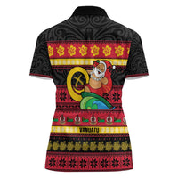 Vanuatu Christmas Women Polo Shirt Joyeux Noel Surfing Santa With Boar Tusk - Polynesian Pride