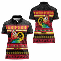 Vanuatu Christmas Women Polo Shirt Joyeux Noel Surfing Santa With Boar Tusk - Polynesian Pride