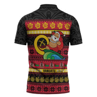 Vanuatu Christmas Zipper Polo Shirt Joyeux Noel Surfing Santa With Boar Tusk LT14 - Polynesian Pride