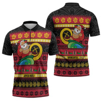 Vanuatu Christmas Zipper Polo Shirt Joyeux Noel Surfing Santa With Boar Tusk LT14 - Polynesian Pride