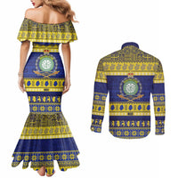 Niue Christmas Couples Matching Mermaid Dress and Long Sleeve Button Shirt Monuina e Kilisimasi Hiapo Motifs LT14 - Polynesian Pride