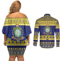 Niue Christmas Couples Matching Off Shoulder Short Dress and Long Sleeve Button Shirt Monuina e Kilisimasi Hiapo Motifs LT14 - Polynesian Pride