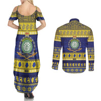 Niue Christmas Couples Matching Summer Maxi Dress and Long Sleeve Button Shirt Monuina e Kilisimasi Hiapo Motifs LT14 - Polynesian Pride