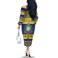 Niue Christmas Family Matching Off The Shoulder Long Sleeve Dress and Hawaiian Shirt Monuina e Kilisimasi Hiapo Motifs LT14 - Polynesian Pride