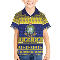 Niue Christmas Family Matching Off Shoulder Short Dress and Hawaiian Shirt Monuina e Kilisimasi Hiapo Motifs LT14 Son's Shirt Blue - Polynesian Pride
