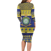 Niue Christmas Long Sleeve Bodycon Dress Monuina e Kilisimasi Hiapo Motifs LT14 - Polynesian Pride