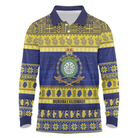 Niue Christmas Long Sleeve Polo Shirt Monuina e Kilisimasi Hiapo Motifs LT14 Blue - Polynesian Pride