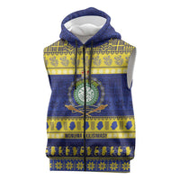 Niue Christmas Sleeveless Zip Hoodie Monuina e Kilisimasi Hiapo Motifs LT14 Blue - Polynesian Pride