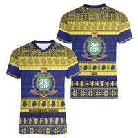 Niue Christmas Women V-Neck T-Shirt Monuina e Kilisimasi Hiapo Motifs LT14 - Polynesian Pride