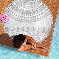Niue White Sunday Beach Blanket Tapu Fanau Ia Puakenikeni Hiapo Pattern - Polynesian Pride
