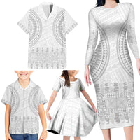 Niue White Sunday Family Matching Long Sleeve Bodycon Dress and Hawaiian Shirt Tapu Fanau Ia Puakenikeni Hiapo Pattern LT14 - Polynesian Pride