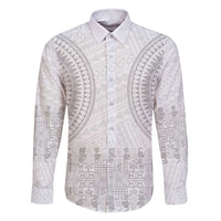 Niue White Sunday Family Matching Off Shoulder Short Dress and Hawaiian Shirt Tapu Fanau Ia Puakenikeni Hiapo Pattern LT14 Dad's Shirt - Long Sleeve White - Polynesian Pride