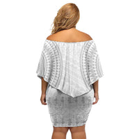 Niue White Sunday Family Matching Off Shoulder Short Dress and Hawaiian Shirt Tapu Fanau Ia Puakenikeni Hiapo Pattern LT14 - Polynesian Pride