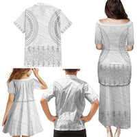 Niue White Sunday Family Matching Puletasi and Hawaiian Shirt Tapu Fanau Ia Puakenikeni Hiapo Pattern LT14 - Polynesian Pride