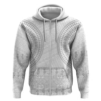 Niue White Sunday Hoodie Tapu Fanau Ia Puakenikeni Hiapo Pattern LT14 Zip Hoodie White - Polynesian Pride