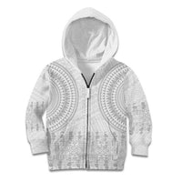 Niue White Sunday Kid Hoodie Tapu Fanau Ia Puakenikeni Hiapo Pattern LT14 Zip Hoodie White - Polynesian Pride