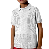 Niue White Sunday Kid Polo Shirt Tapu Fanau Ia Puakenikeni Hiapo Pattern LT14 Kid White - Polynesian Pride