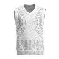 Niue White Sunday Christmas Knitted V-Neck Vest Tapu Fanau Ia Puakenikeni Hiapo Pattern LT14 White - Polynesian Pride