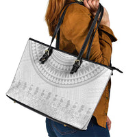 Niue White Sunday Leather Tote Bag Tapu Fanau Ia Puakenikeni Hiapo Pattern - Polynesian Pride
