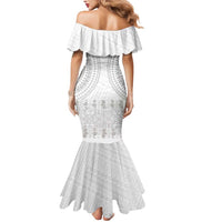 Niue White Sunday Mermaid Dress Tapu Fanau Ia Puakenikeni Hiapo Pattern LT14 - Polynesian Pride