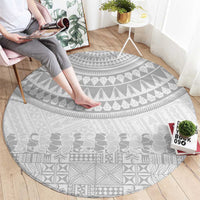 Niue White Sunday Round Carpet Tapu Fanau Ia Puakenikeni Hiapo Pattern - Polynesian Pride