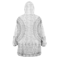 Niue White Sunday Wearable Blanket Hoodie Tapu Fanau Ia Puakenikeni Hiapo Pattern LT14 - Polynesian Pride
