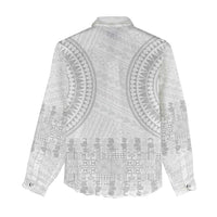 Niue White Sunday Women Casual Shirt Tapu Fanau Ia Puakenikeni Hiapo Pattern LT14 - Polynesian Pride