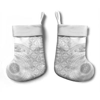 Niue White Sunday Christmas Stocking Half Hiapo Pattern Vibes - Polynesian Pride
