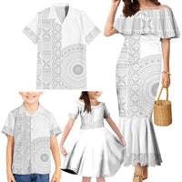 Niue White Sunday Family Matching Mermaid Dress and Hawaiian Shirt Half Hiapo Pattern Vibes LT14 - Polynesian Pride