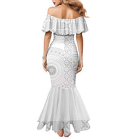 Niue White Sunday Family Matching Mermaid Dress and Hawaiian Shirt Half Hiapo Pattern Vibes LT14 - Polynesian Pride