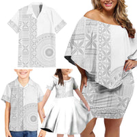 Niue White Sunday Family Matching Off Shoulder Short Dress and Hawaiian Shirt Half Hiapo Pattern Vibes LT14 - Polynesian Pride
