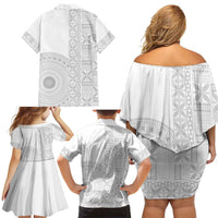 Niue White Sunday Family Matching Off Shoulder Short Dress and Hawaiian Shirt Half Hiapo Pattern Vibes LT14 - Polynesian Pride