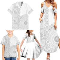 Niue White Sunday Family Matching Summer Maxi Dress and Hawaiian Shirt Half Hiapo Pattern Vibes LT14 - Polynesian Pride