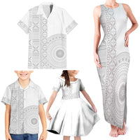 Niue White Sunday Family Matching Tank Maxi Dress and Hawaiian Shirt Half Hiapo Pattern Vibes LT14 - Polynesian Pride